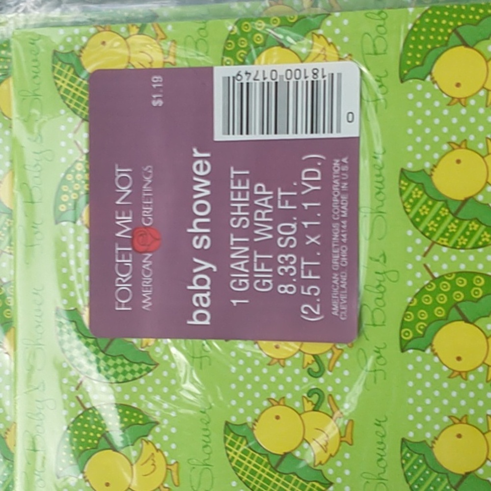 New in Plastic American Greetings Gift Wrap Baby Shower Duck Umbrella 4 Packs